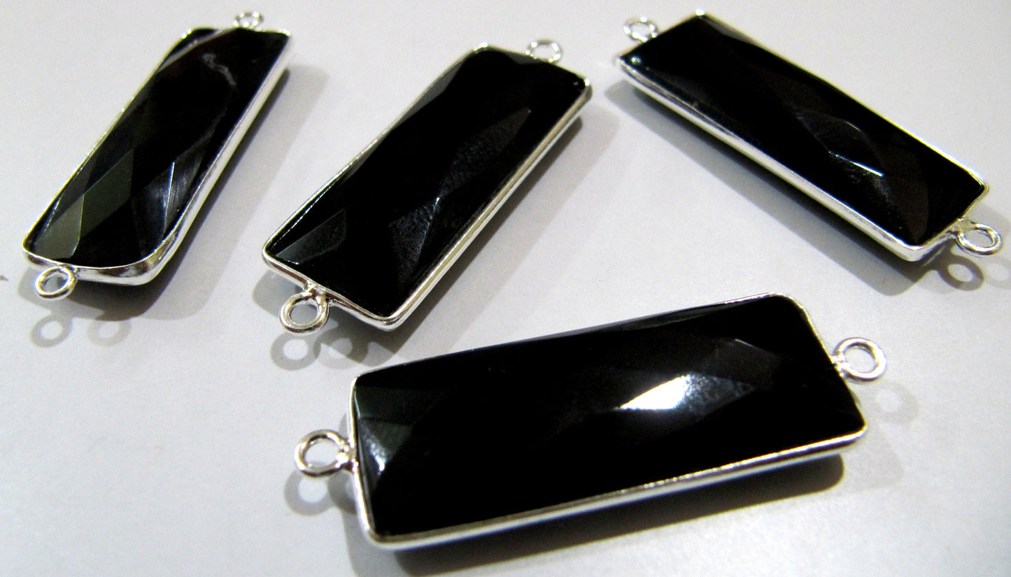 AAA Quality Black Onyx Baguette Shape Connector Double Loop 30x12mm approximately Top Quality Electroplated Bezel Charms Per Piece