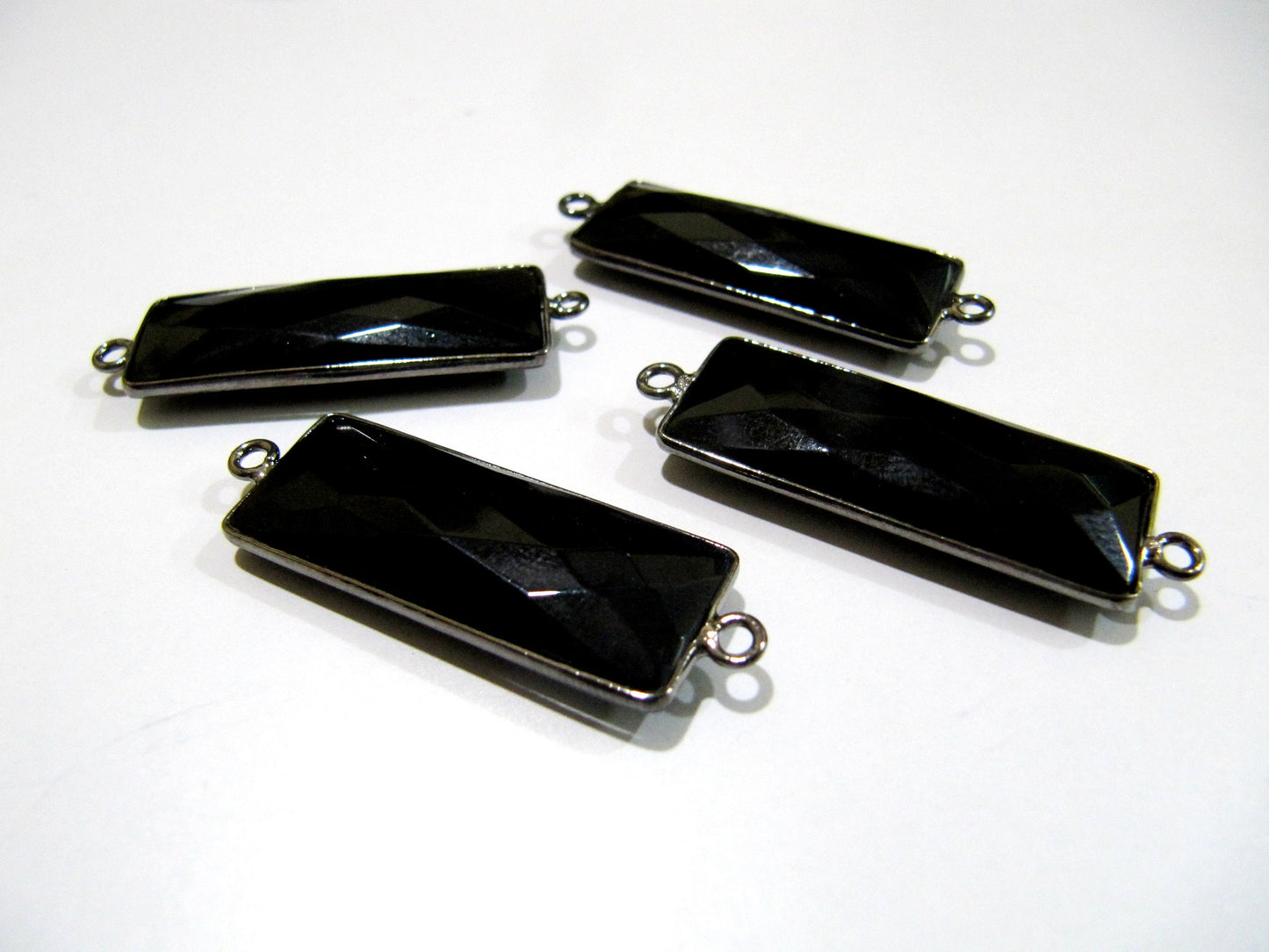 AAA Quality Black Onyx Baguette Shape Connector Double Loop 30x12mm approximately Top Quality Electroplated Bezel Charms Per Piece