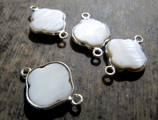 Natural Mother of Pearl Fancy Shape Briolette Double Loop Bezel Connector TopQuality Pearl Bezel For Jewelry Making Choose Shape and Plating