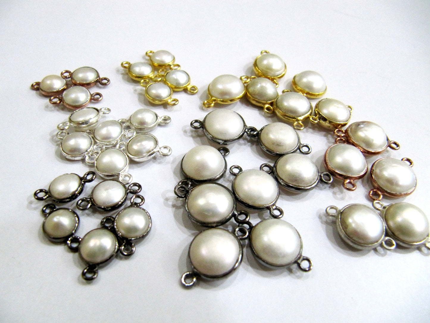 Natural Pearl Round Coin Shape Cabochon Double Loop Bezel Connector Top Quality Pearl bezel for Jewelry making Choose Size and Plating