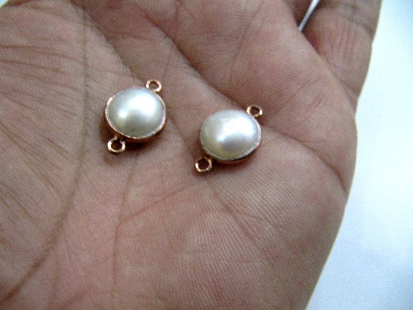 Natural Pearl Round Coin Shape Cabochon Double Loop Bezel Connector Top Quality Pearl bezel for Jewelry making Choose Size and Plating