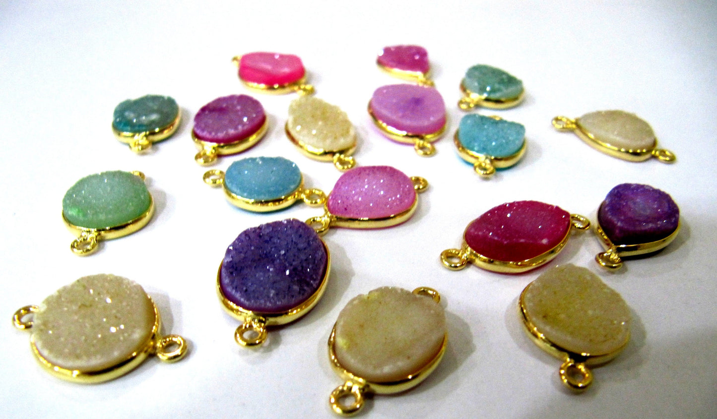 5 pcs Set Natural Druzy Mix Color And Shape Double Loop Bezel Connector Drusy Bezel for Jewelry making Choose the Plating option