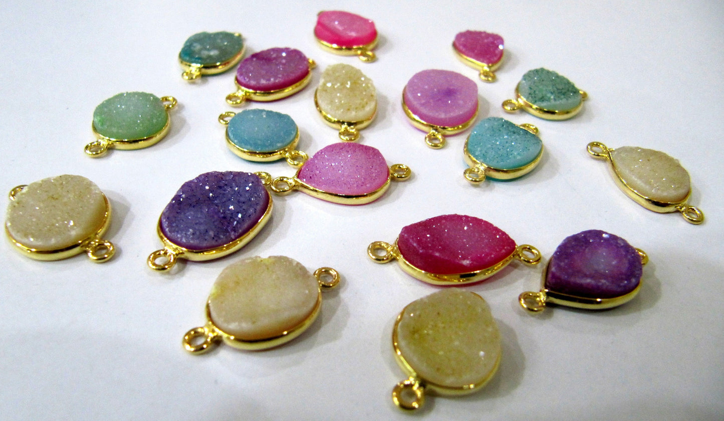5 pcs Set Natural Druzy Mix Color And Shape Double Loop Bezel Connector Drusy Bezel for Jewelry making Choose the Plating option