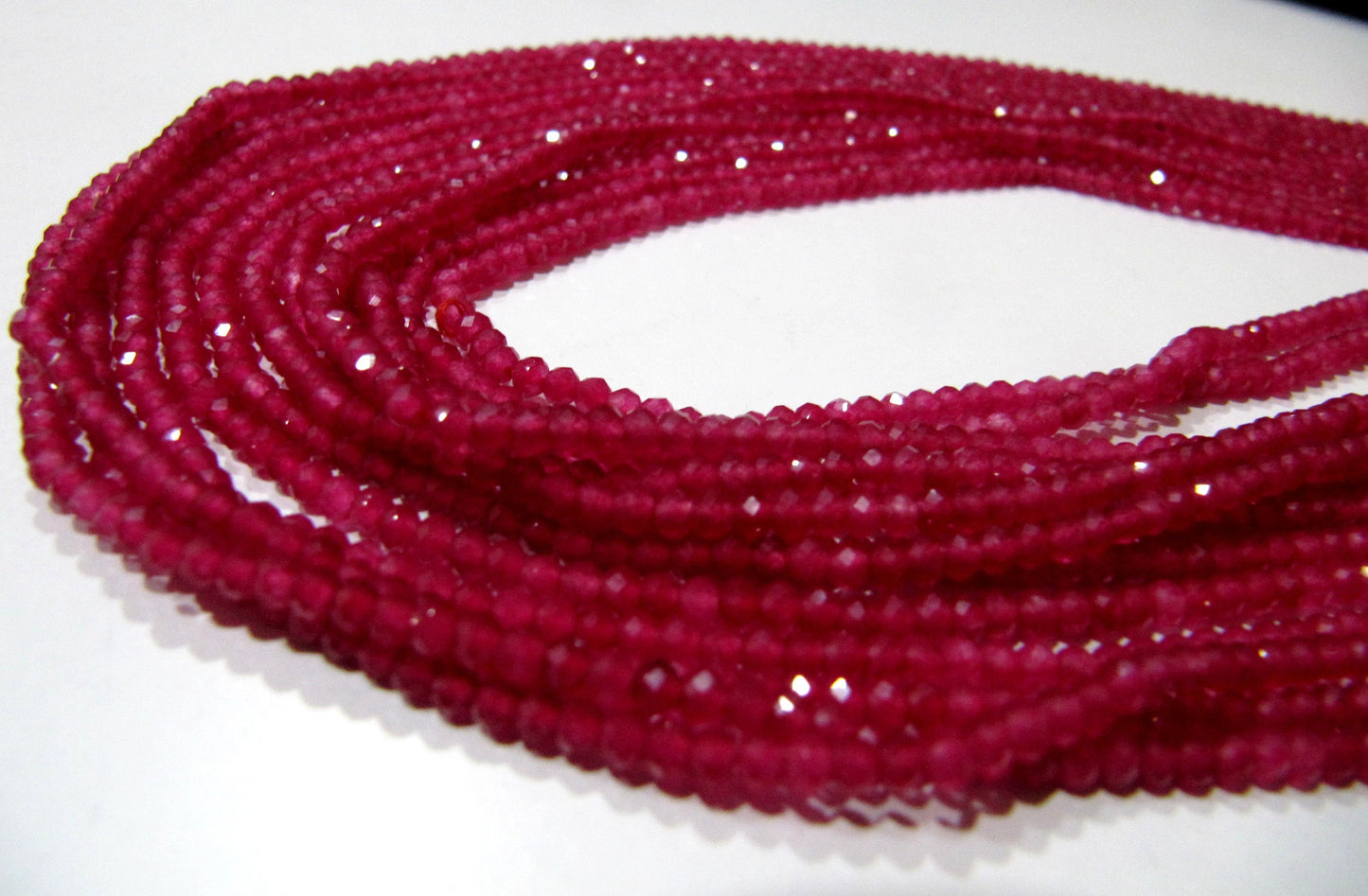 Ruby Onyx Rondelle  Faceted Size 3mm Diamond Cut Beads Strand 13 inches long Bright Red Color Micro Faceted Ruby Beads Wholesale Prices