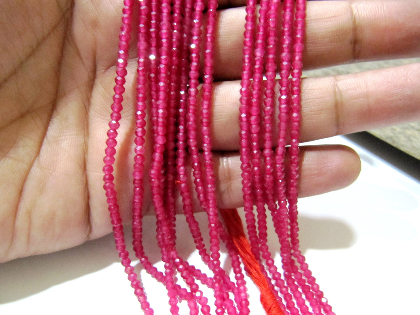 Ruby Onyx Rondelle  Faceted Size 3mm Diamond Cut Beads Strand 13 inches long Bright Red Color Micro Faceted Ruby Beads Wholesale Prices