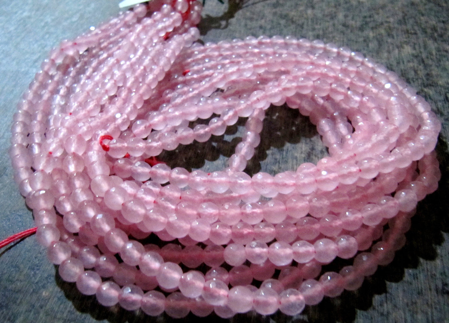 Natural Rose Quartz Round Shape  Briolette Faceted 5-6mm Beads Pink Colour Beads For Jewelry Making Sold Per Strand 14-15 Inches Long