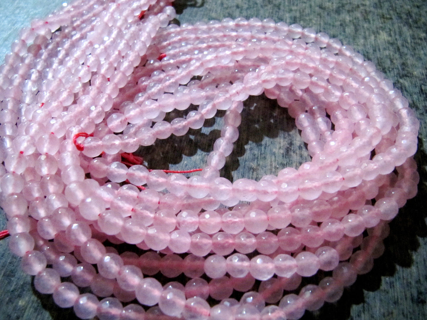 Natural Rose Quartz Round Shape  Briolette Faceted 5-6mm Beads Pink Colour Beads For Jewelry Making Sold Per Strand 14-15 Inches Long