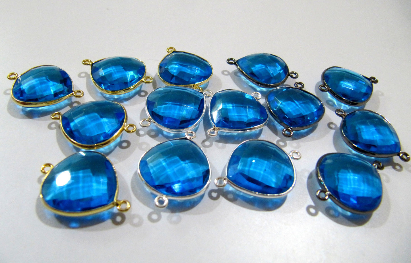 Blue Topaz Quartz Briolette Faceted Heart Shape 16mm Double Loop Bezel Connectors Topaz Connector For Jewelry Making Choose The Plat