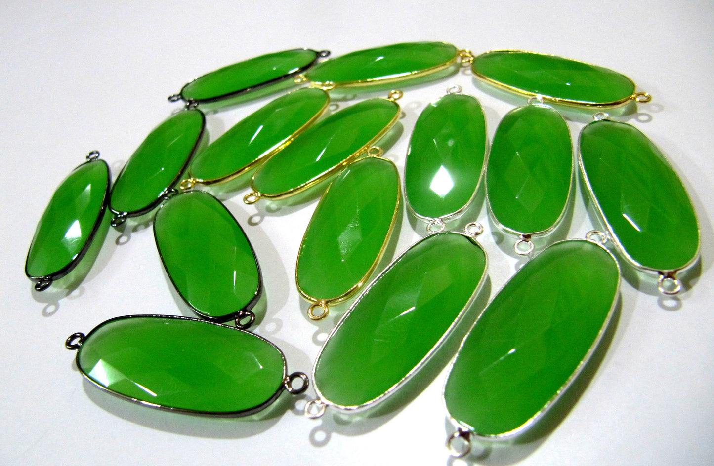 Green Chalcedony Briolette Faceted Oval Shape Size 15x36mm Double Loop Bezel Connector Green Stone bezel for jewelry making Sold per Piece