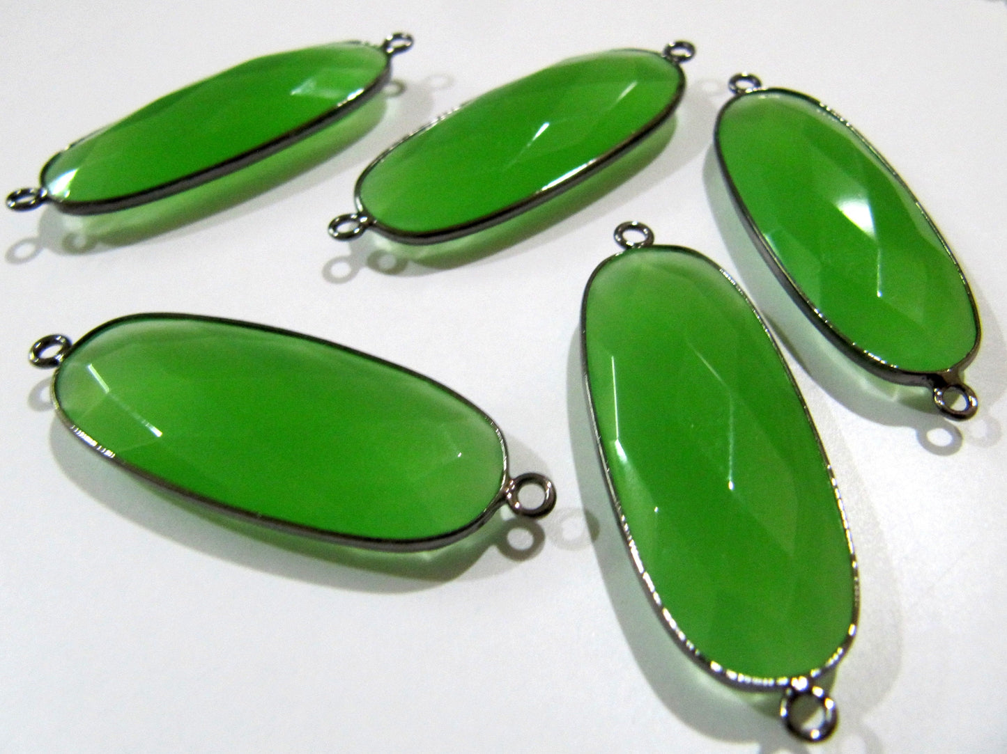 Green Chalcedony Briolette Faceted Oval Shape Size 15x36mm Double Loop Bezel Connector Green Stone bezel for jewelry making Sold per Piece