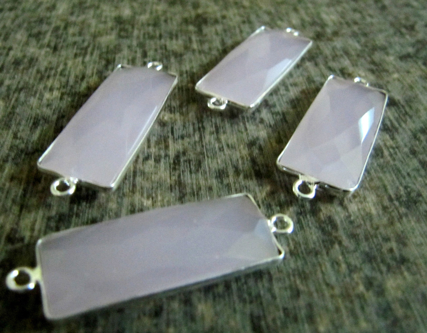 2 Pcs Set Pink Chalcedony Baguette Shape Double Loop Briolette Bezel 30x12mm approximately Connector Handmade Bezel Charms