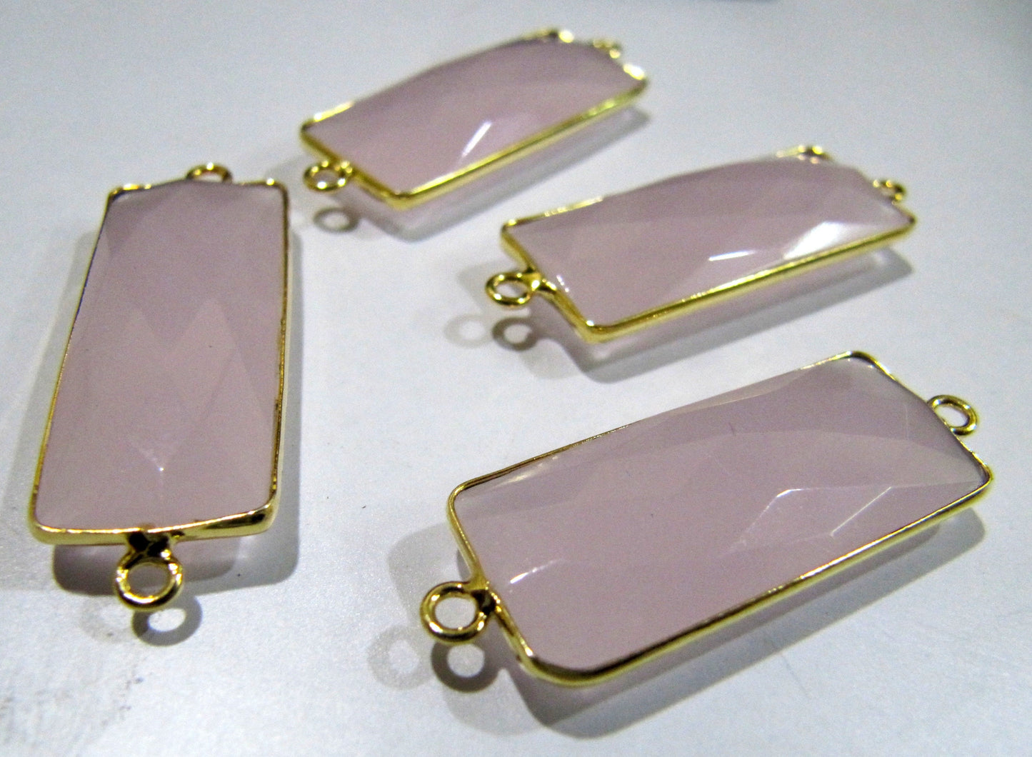 2 Pcs Set Pink Chalcedony Baguette Shape Double Loop Briolette Bezel 30x12mm approximately Connector Handmade Bezel Charms