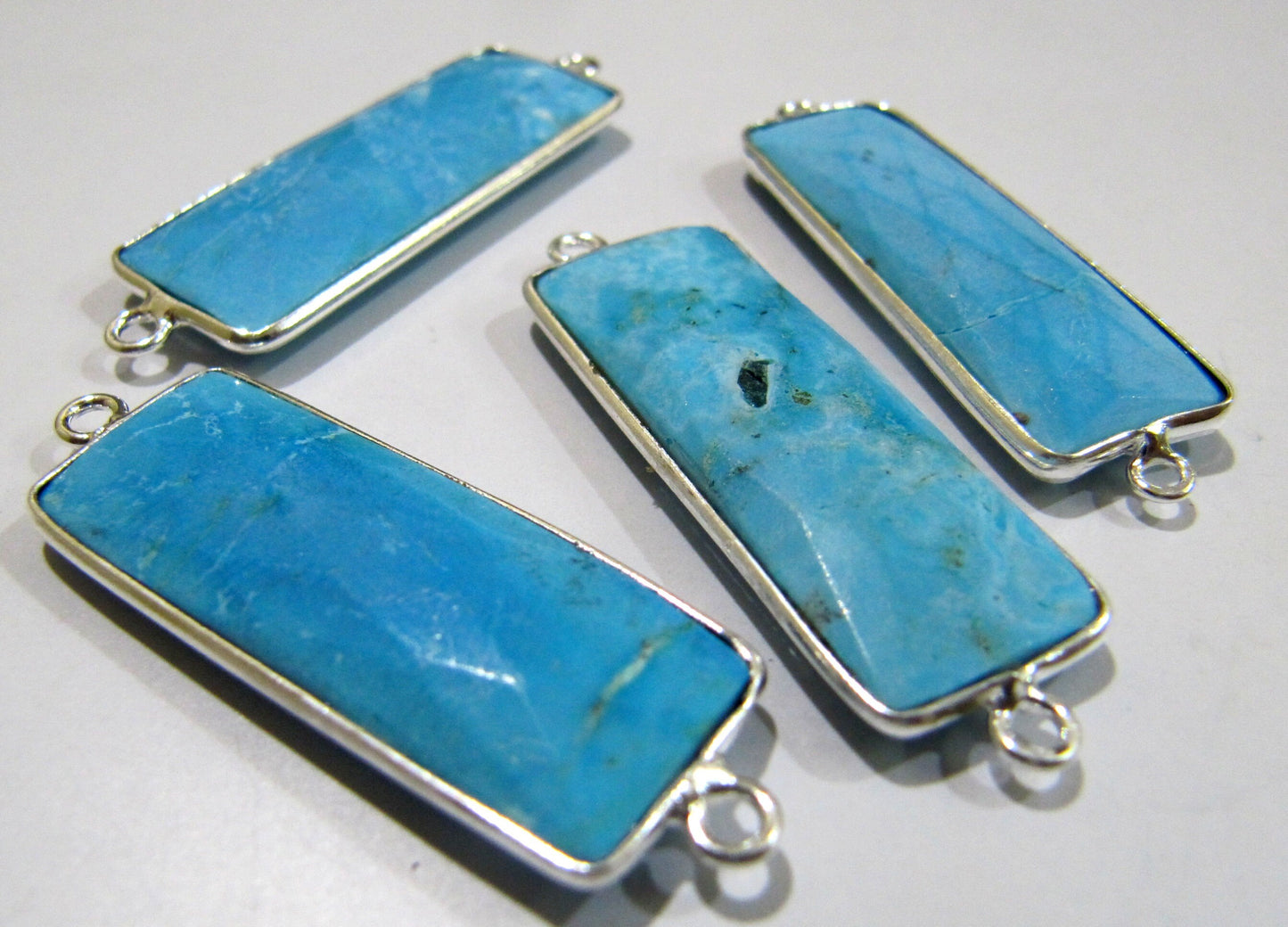 Set of 2 Pcs-: Natural Turquoise Magnesite Baguette Shape Connector Double Loop 30x12mm Rectangle Bezel Charms Pendants