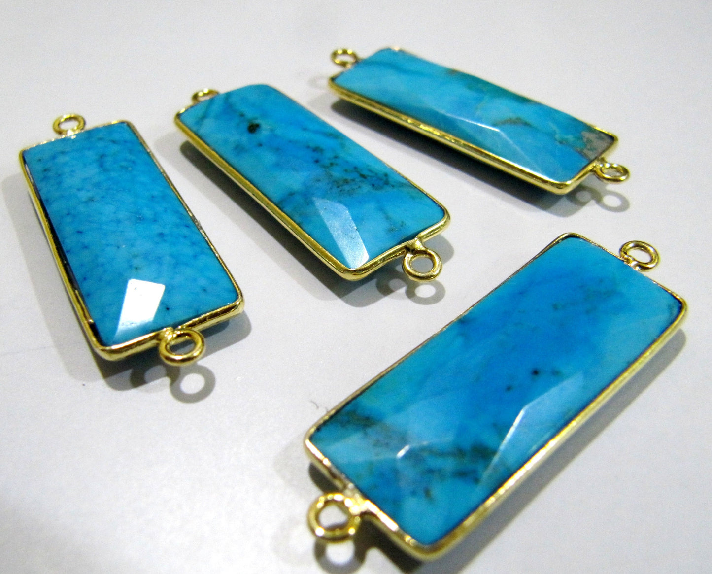 Set of 2 Pcs-: Natural Turquoise Magnesite Baguette Shape Connector Double Loop 30x12mm Rectangle Bezel Charms Pendants
