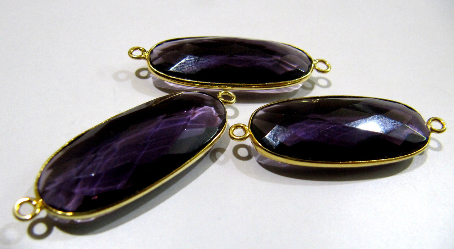 2 Pcs Set Amethyst Oval Shape 14x30mm Briolette Connectors Hydro Quartz Amethyst Double Loop Bezel Charms Top Quality Wholesale prices