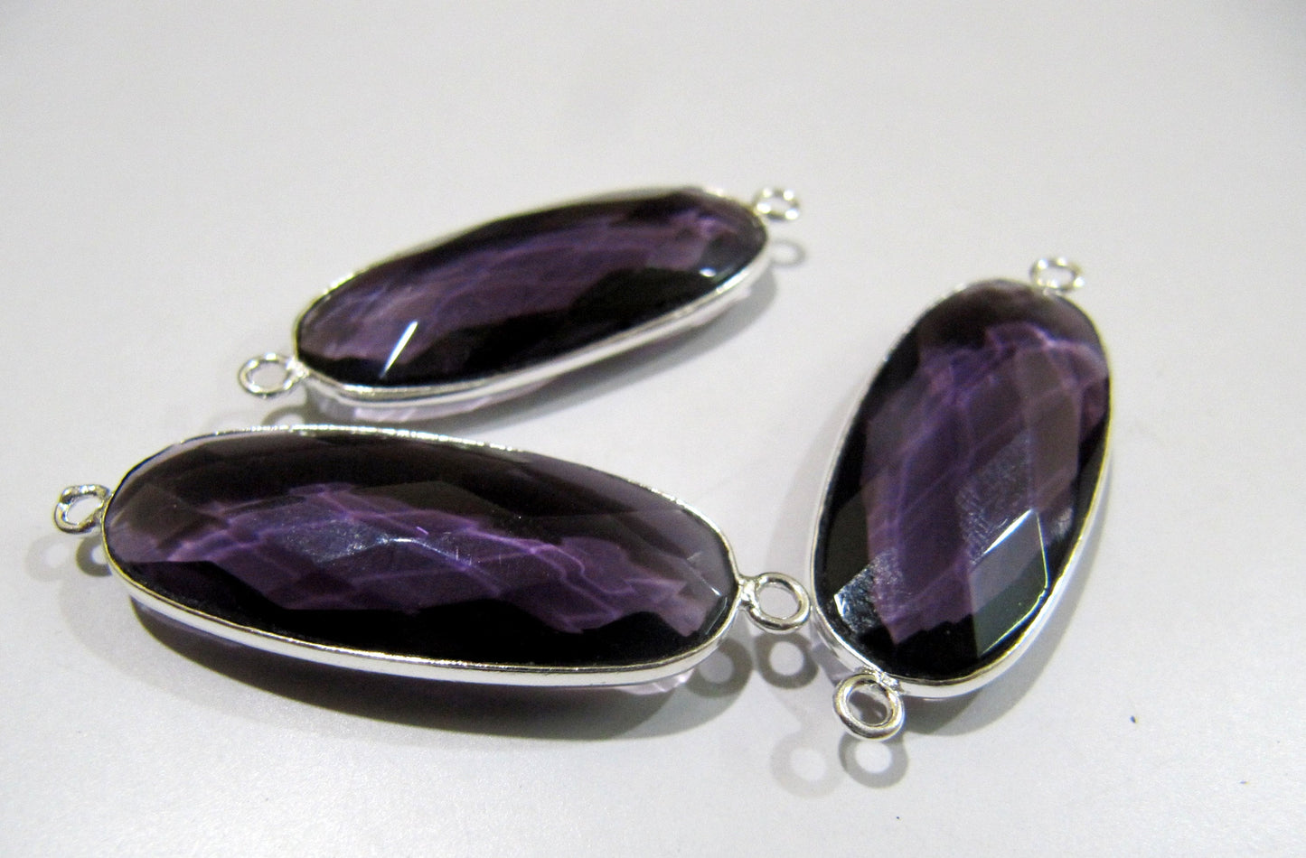 2 Pcs Set Amethyst Oval Shape 14x30mm Briolette Connectors Hydro Quartz Amethyst Double Loop Bezel Charms Top Quality Wholesale prices