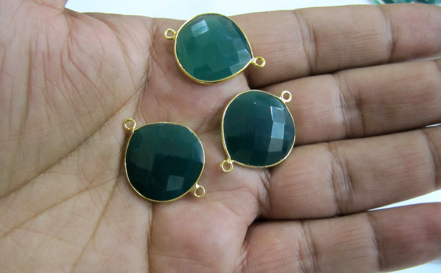 Natural Green Onyx Heart Shape 20mm Briolette Bezel Connectors  Double Loop Bezel Jewelry Making charms sold per piece