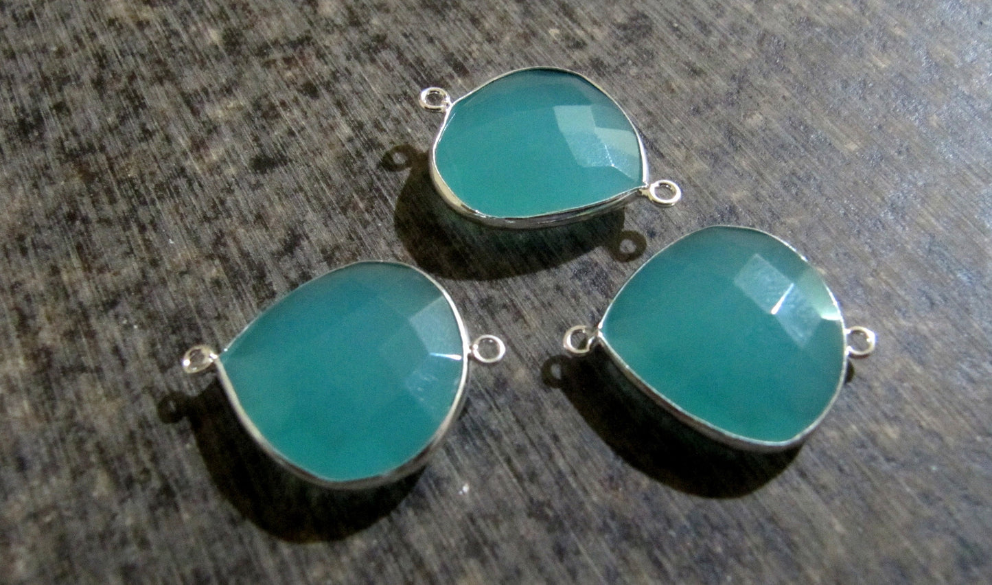 2 Pcs Set Aqua Blue Chalcedony Heart Shape 20mm Briolette Connectors  Chalcedony Double Loop Bezel Jewelry Making Bezel Connectors
