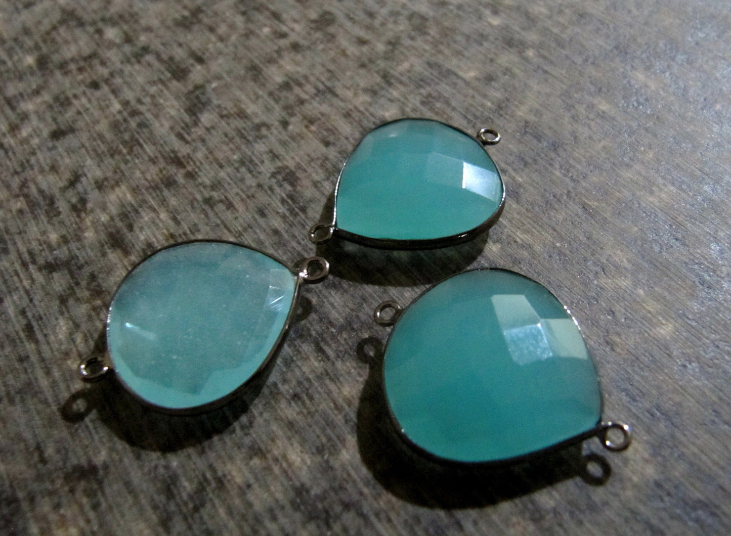 2 Pcs Set Aqua Blue Chalcedony Heart Shape 20mm Briolette Connectors  Chalcedony Double Loop Bezel Jewelry Making Bezel Connectors