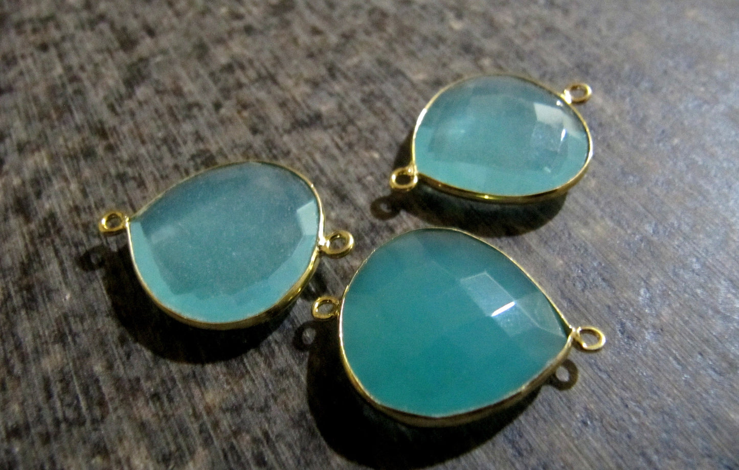 2 Pcs Set Aqua Blue Chalcedony Heart Shape 20mm Briolette Connectors  Chalcedony Double Loop Bezel Jewelry Making Bezel Connectors