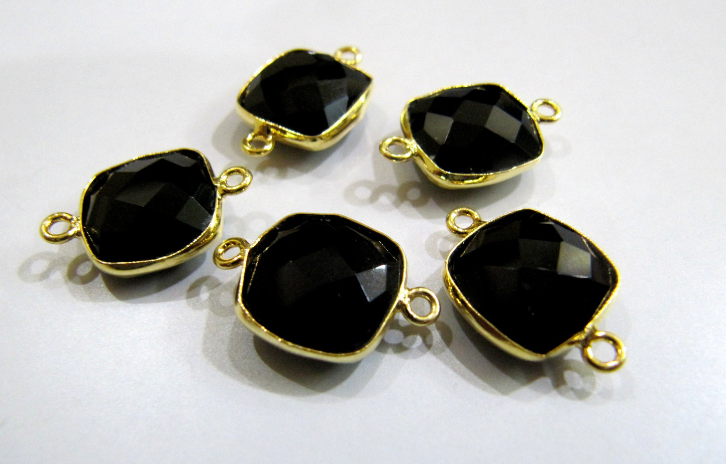 Natural Black spinel Cushion Square Shape 10mm Briolette Double Loop Bezel Connector charm Choose the plating Sold per Piece Wholesale Price