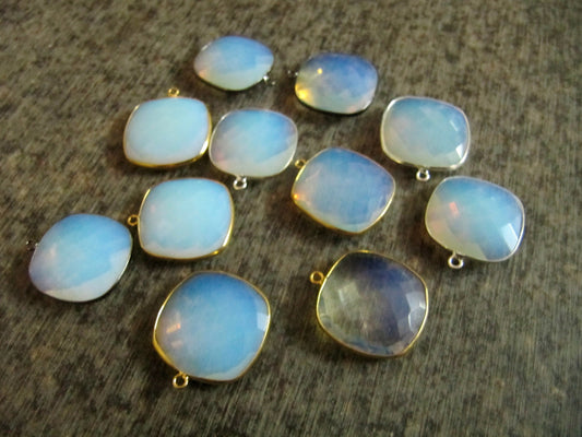 White Opal Quartz Briolette Faceted Size 23mm Cushion Square Shape Single Loop Bezel Connector Choose the Plating color Sold Per Piece