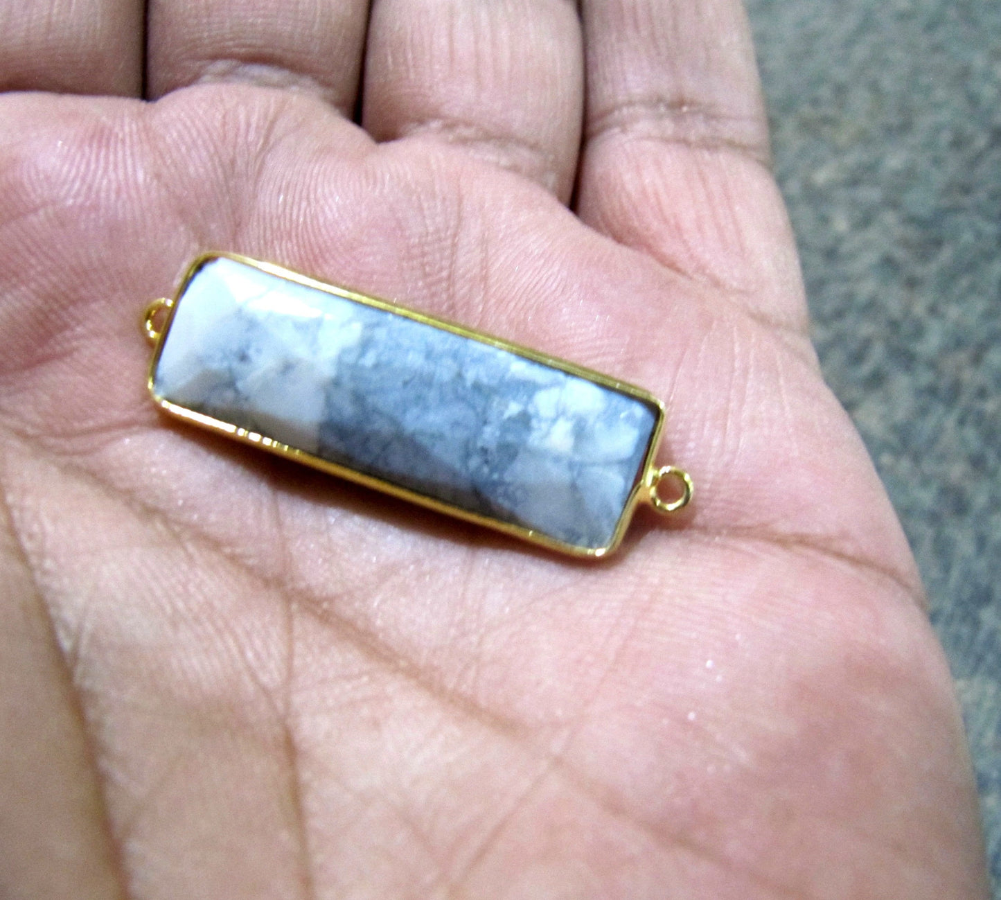 Natural Howlite Baguette Rectangle Shape 30X12mm Briolette Faceted Double Loop Bezel Connectors Choose the Plating Color Wholesale prices