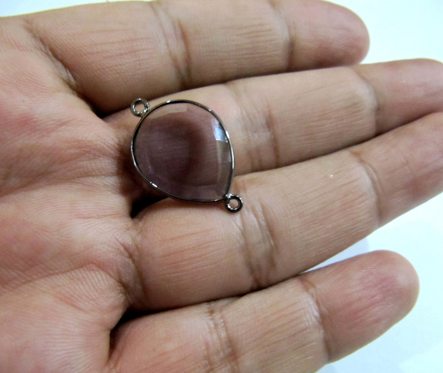 Amethyst Quartz Pear Shape 13x17mm Briolette Faceted Double Loop Bezel Connectors  Choose the Plating Color Wholesale price