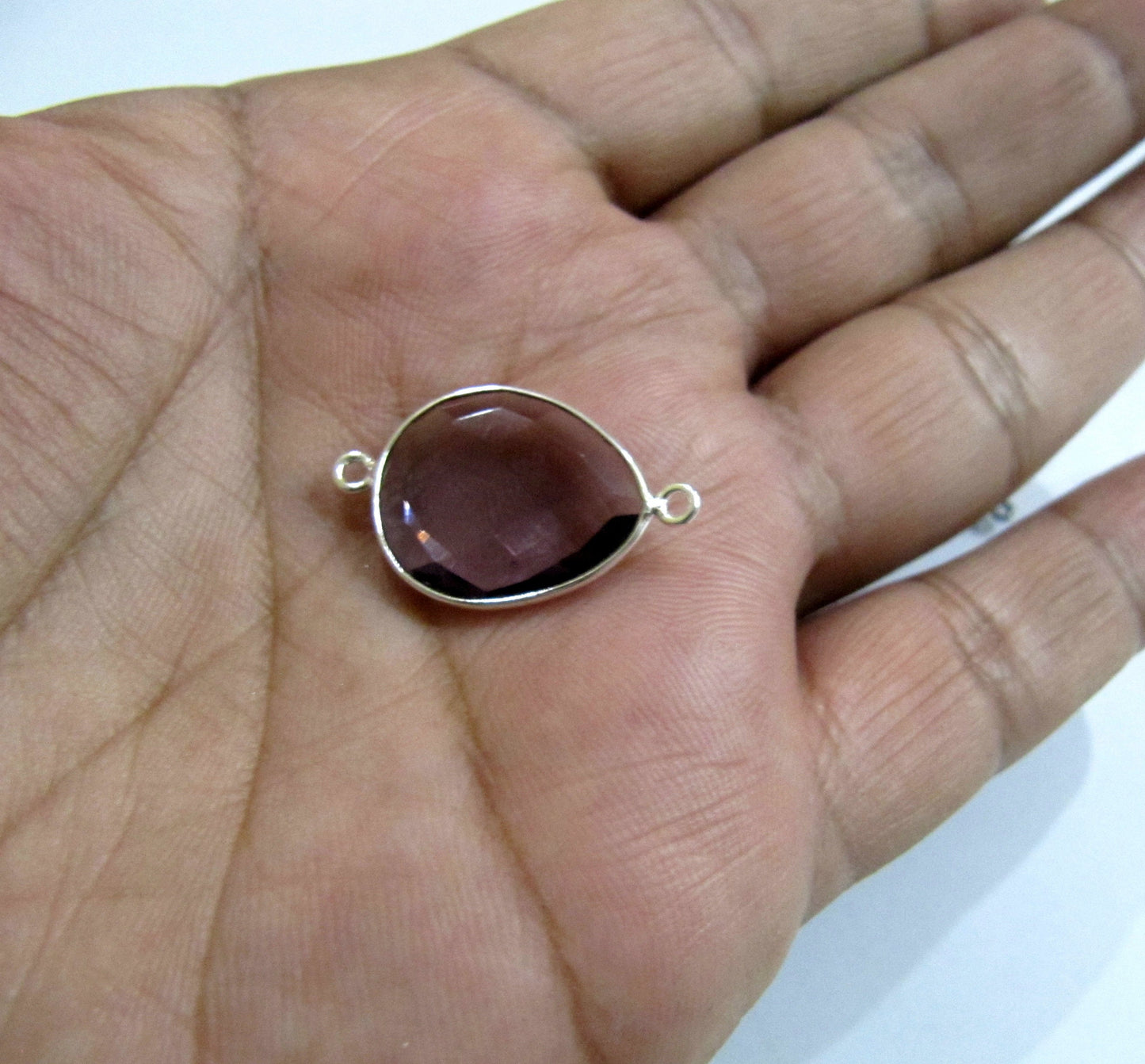 Amethyst Quartz Pear Shape 13x17mm Briolette Faceted Double Loop Bezel Connectors  Choose the Plating Color Wholesale price