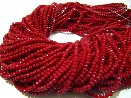 Hydro Quartz Red Coral Color Rondelle Faceted Size 3-4mm Jewelry Making Beads Wholesale Prices 150 Beads of per Strings