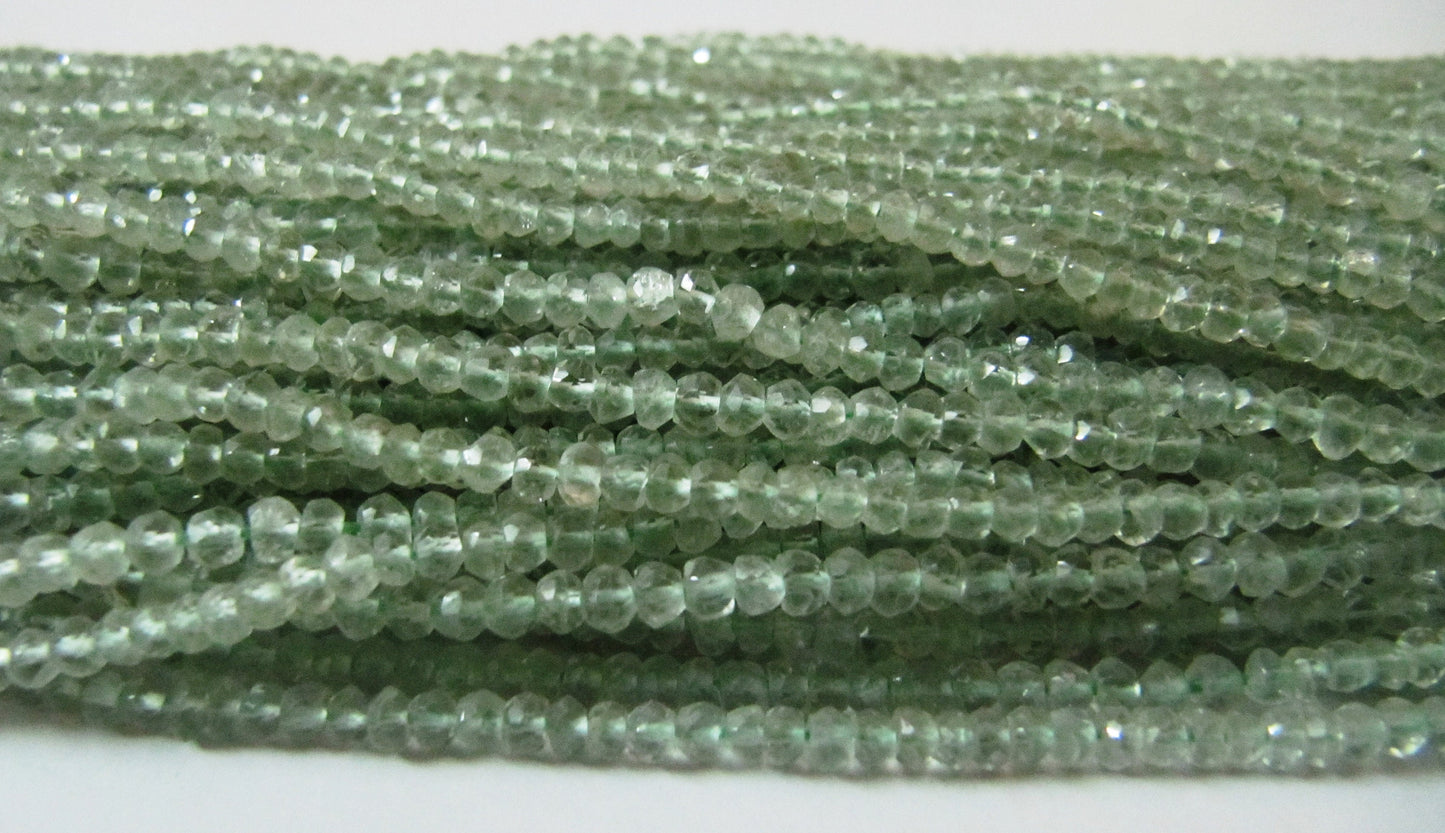 Natural Green Amethyst Rondelle Faceted 3-4mm Size Beads Strand 13 inches Long Wholesale Prices Jewelry making Beads