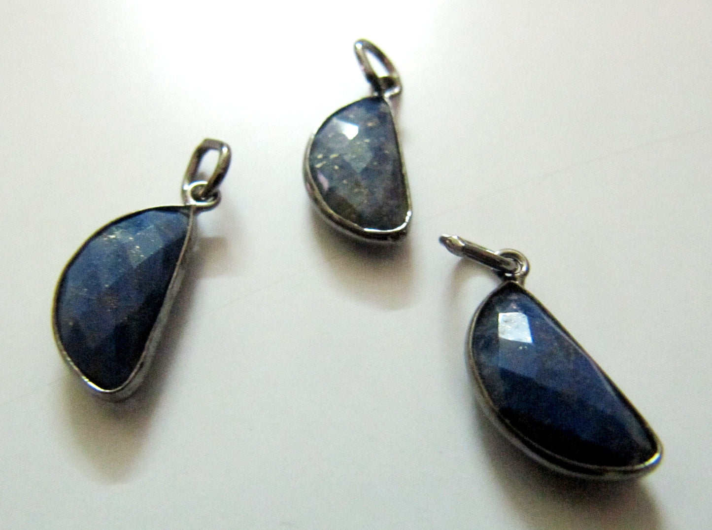 Natural Lapis Lazuli D Shape  8x16mm Half Moon Briolette Faceted  Gemstone Charm Pendant Sold per one piece Choose the Color Plating