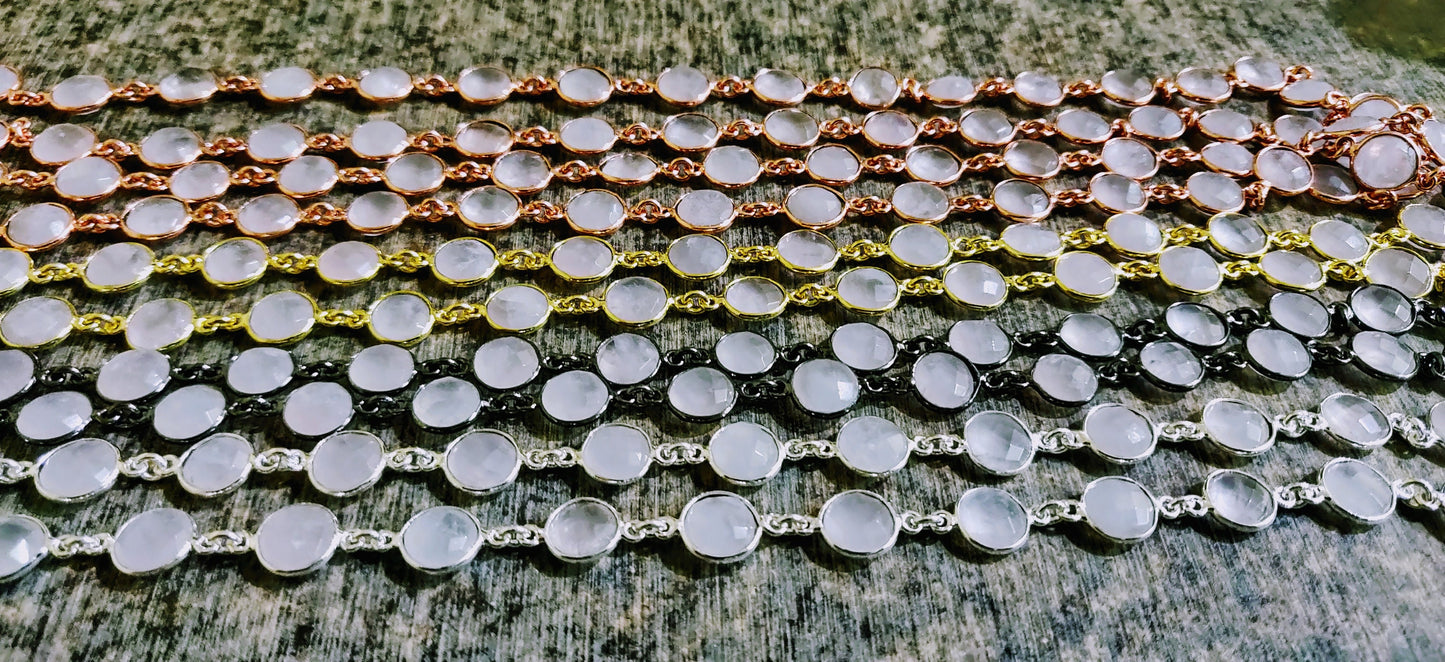 Natural Rose Quartz Coin Shape Briolette Faceted Size 9mm Bezel Connector Chain Sold Per Foot High Quality Choose the Plating Color