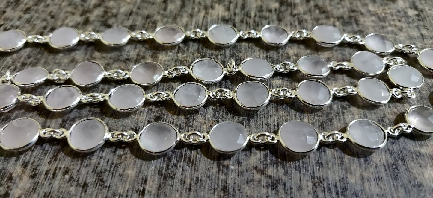 Natural Rose Quartz Coin Shape Briolette Faceted Size 9mm Bezel Connector Chain Sold Per Foot High Quality Choose the Plating Color