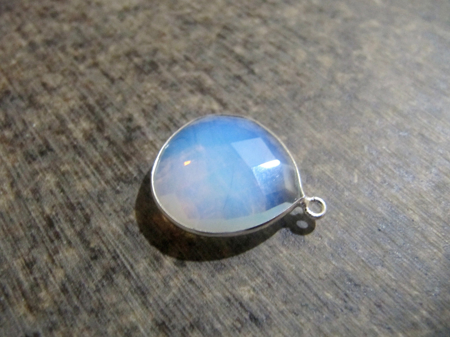 White Opal Quartz Heart Shape Briolette Faceted 20mm Single loop Bezel Connector Charm Choose the Plating Color Sold Per Piece
