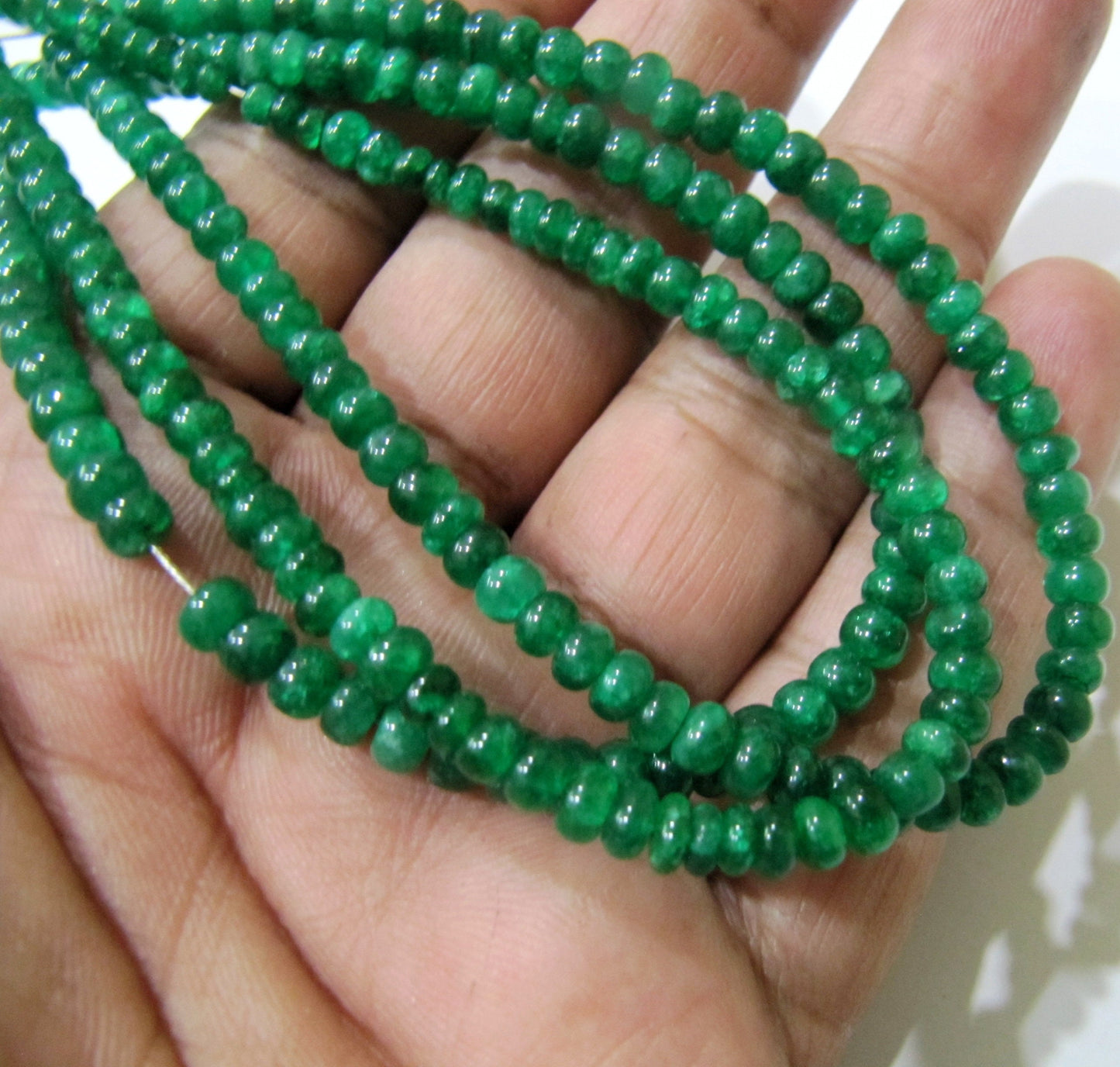 Dyed Emerald Rondelle Plain Smooth 4-5 mm Size Beads  Strand 8 inches long Jewelry Making Precious Gemstone Beads Wholesale Prices