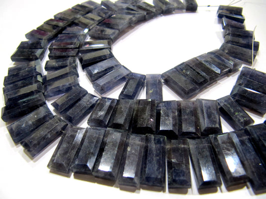 Natural Iolite Baguette Shape 15-20mm Approximately Long Side Drilled Beads strand 8 Inches long Sold Per Strand Jewelry making  Beads