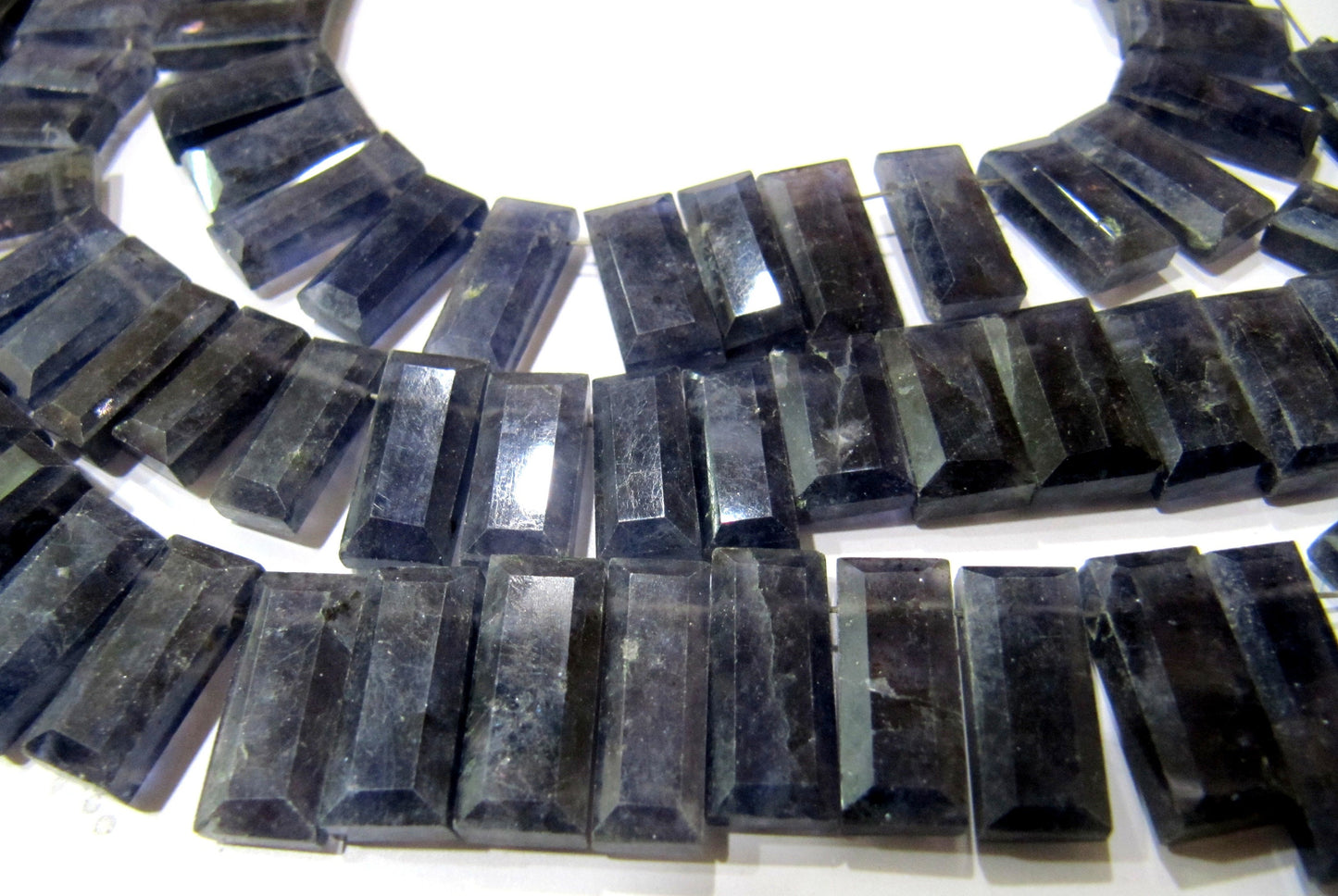 Natural Iolite Baguette Shape 15-20mm Approximately Long Side Drilled Beads strand 8 Inches long Sold Per Strand Jewelry making  Beads