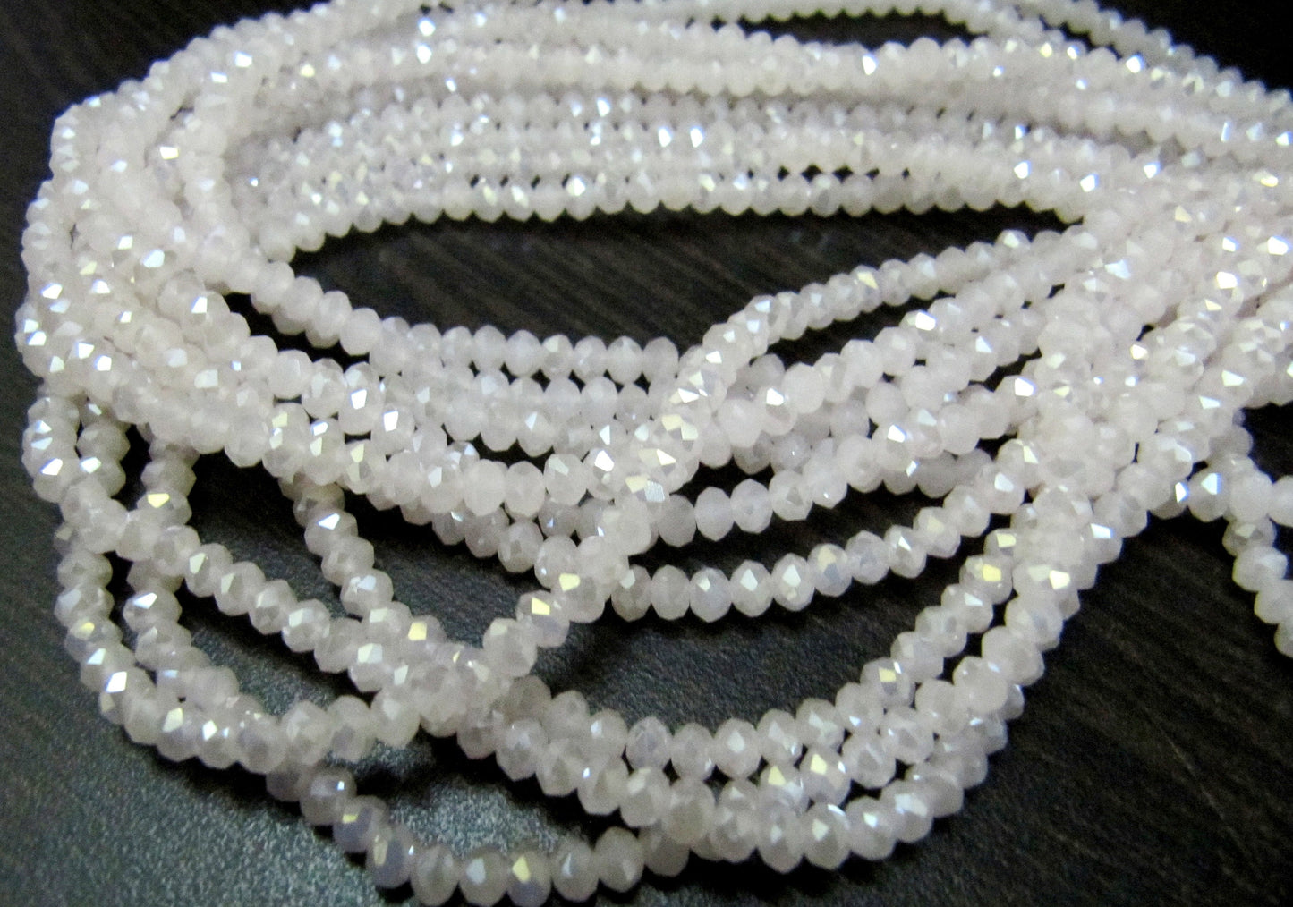 White Chalcedony Hydro Quartz AB Coated Rondelle Faceted 2.5-3mm Beads Strand 16 inches long Approx 200 Beads per Strand