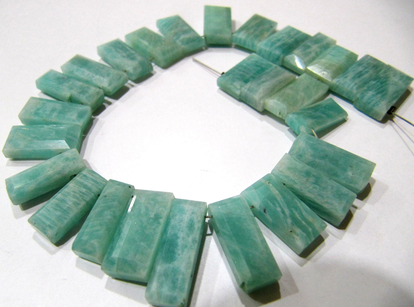 Natural Amazonite Baguette Shape 15-20mm Approximately Long Side Drilled Beads strand 8 Inches long Sold Per Strand Jewelry making
