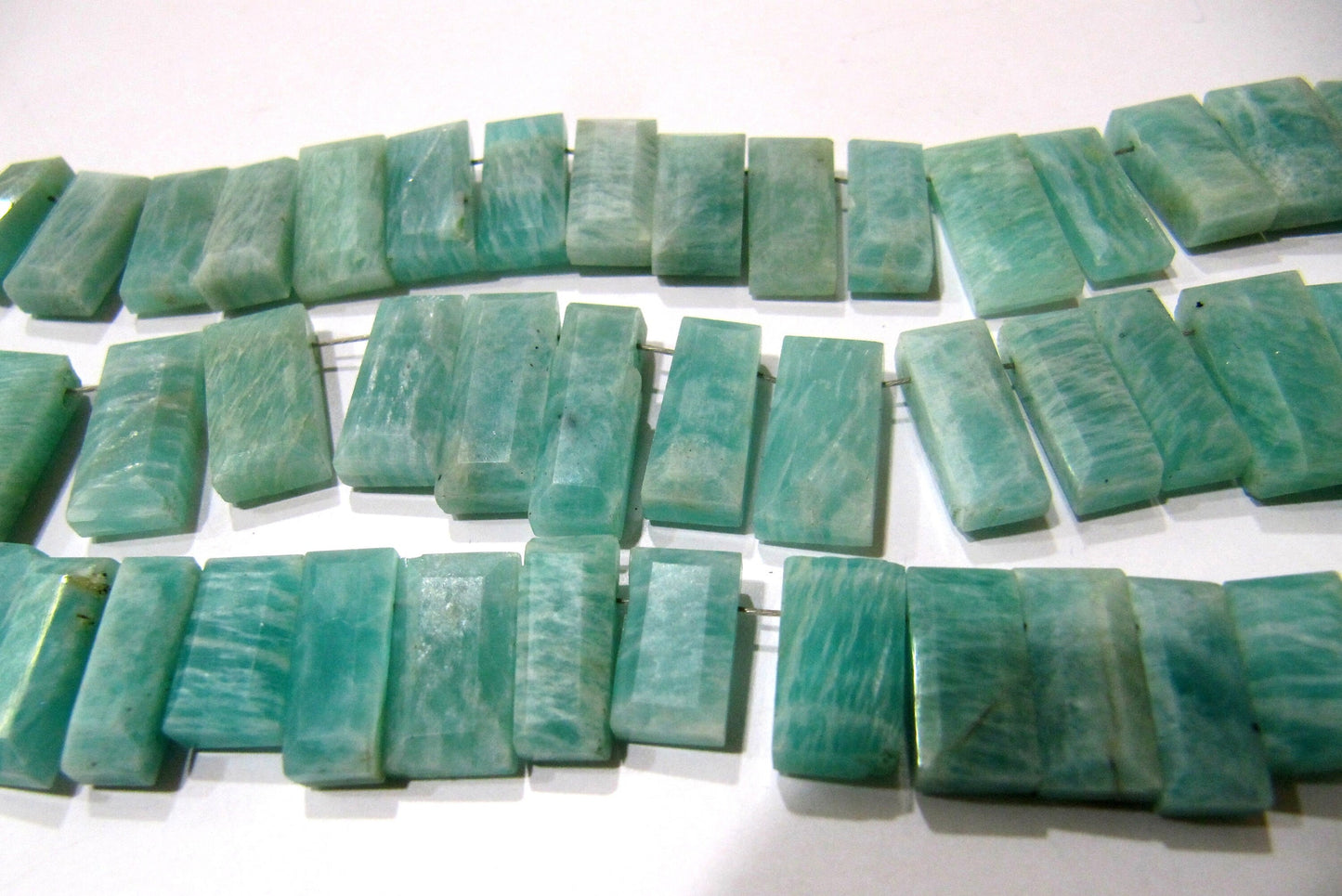 Natural Amazonite Baguette Shape 15-20mm Approximately Long Side Drilled Beads strand 8 Inches long Sold Per Strand Jewelry making