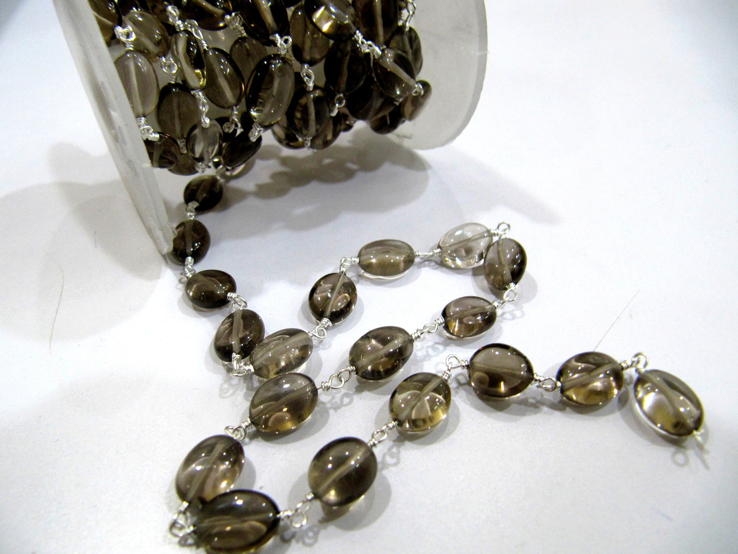 Smoky Quartz Oval Plain Smooth Beaded Rosary Chain  Semi Precious Beads Wholesale Price Jewelry making chain Sold Per Foot