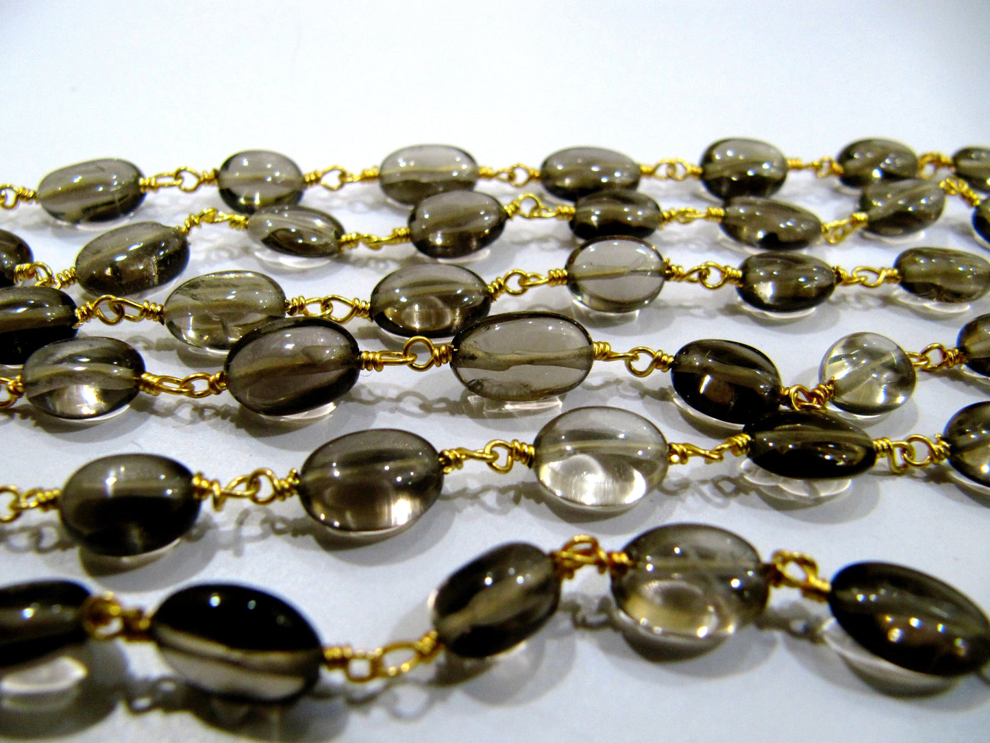 Smoky Quartz Oval Plain Smooth Beaded Rosary Chain  Semi Precious Beads Wholesale Price Jewelry making chain Sold Per Foot