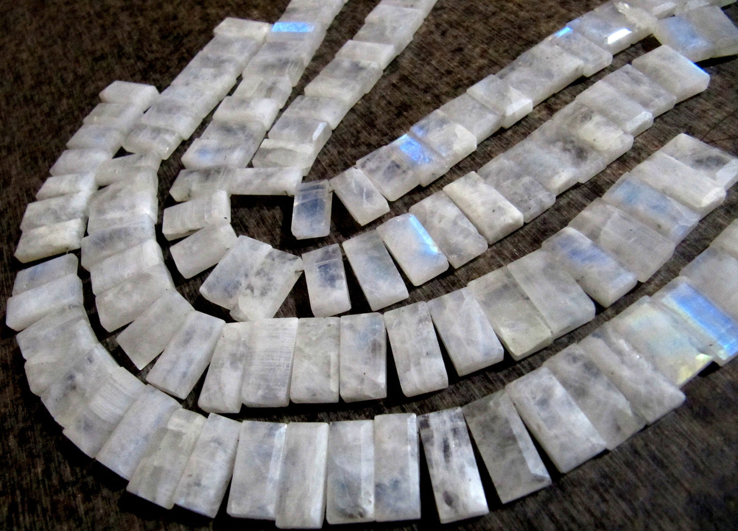 Natural White rainbow Moonstone Baguette Shape 15-20mm Approximately Long Side Drilled Beads strand 8 Inches long Sold Per Strand