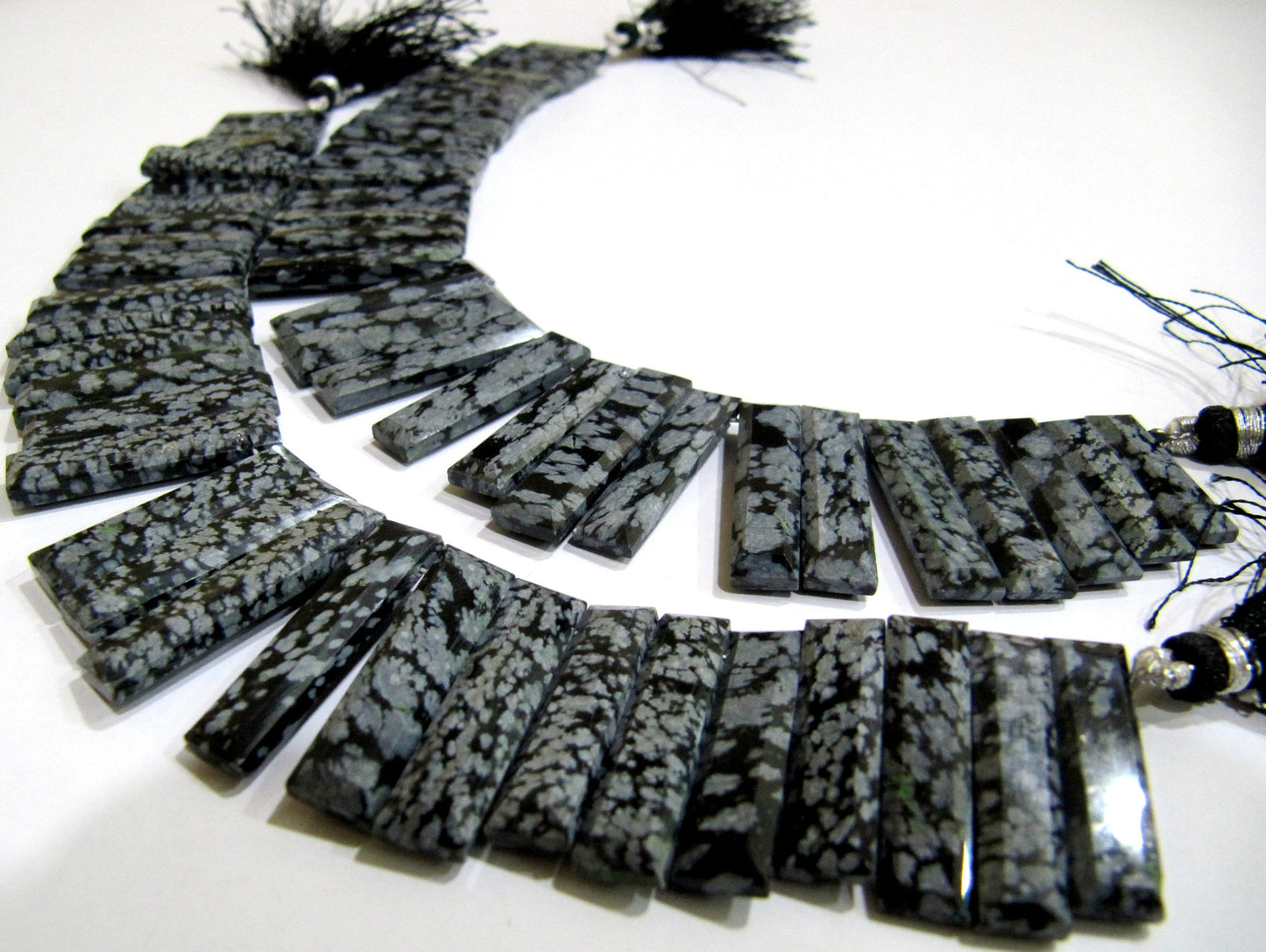 Natural Black Opsidean Baguette Shape 25-30mm Approximately Long Side Drilled Beads strand 8 Inches long Sold Per Strand Wholesale Prices