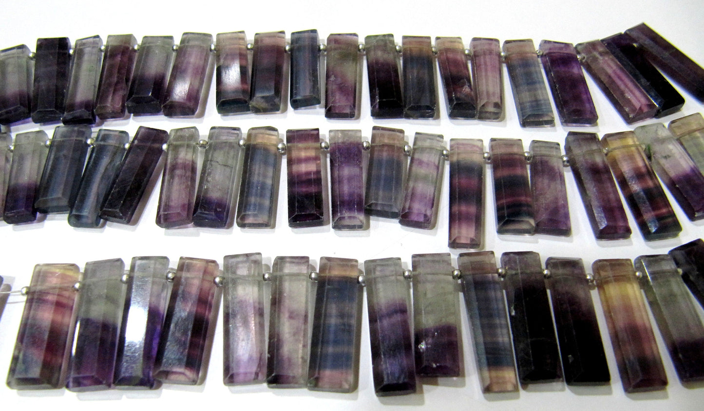Natural Purple Fluorite Baguette Shape 12-30mm Approx Graduated Long Side Drilled Beads strand 8 Inches long Sold Per Strand