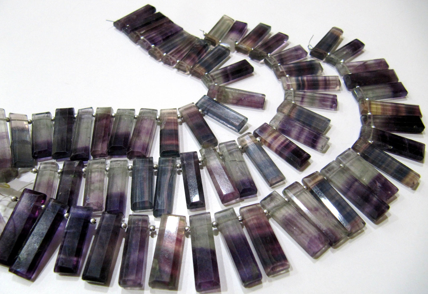 Natural Purple Fluorite Baguette Shape 12-30mm Approx Graduated Long Side Drilled Beads strand 8 Inches long Sold Per Strand