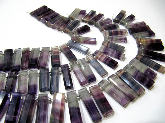 Natural Purple Fluorite Baguette Shape 12-30mm Approx Graduated Long Side Drilled Beads strand 8 Inches long Sold Per Strand