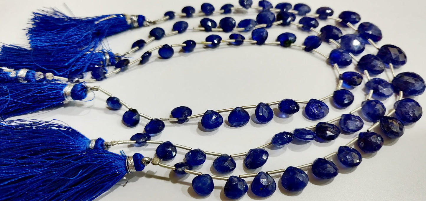 Natural Blue Sapphire Heart Shape Faceted  6mm to 14mm Graduated Size Beads strand 10 inches long Untreated Genuine Sapphire