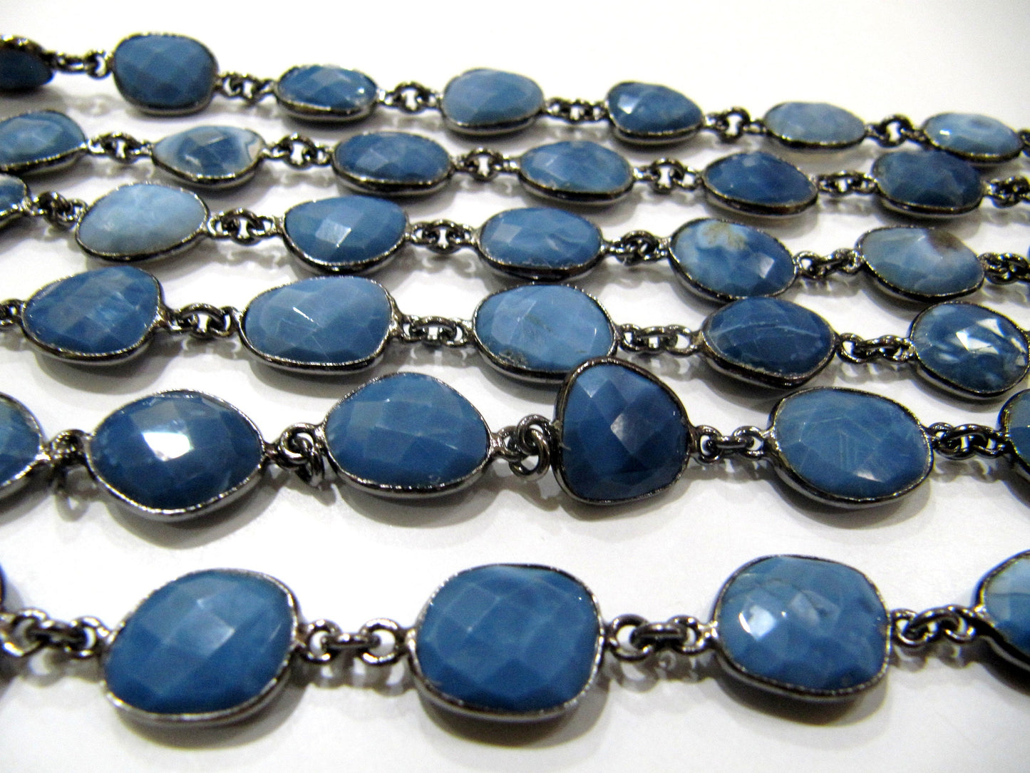 Natural Blue Opal Uneven  Free Shape Briolette Bezel Connector Chain Size 12 to 15mm  Wholesale prices Jewelry making bezel chain.